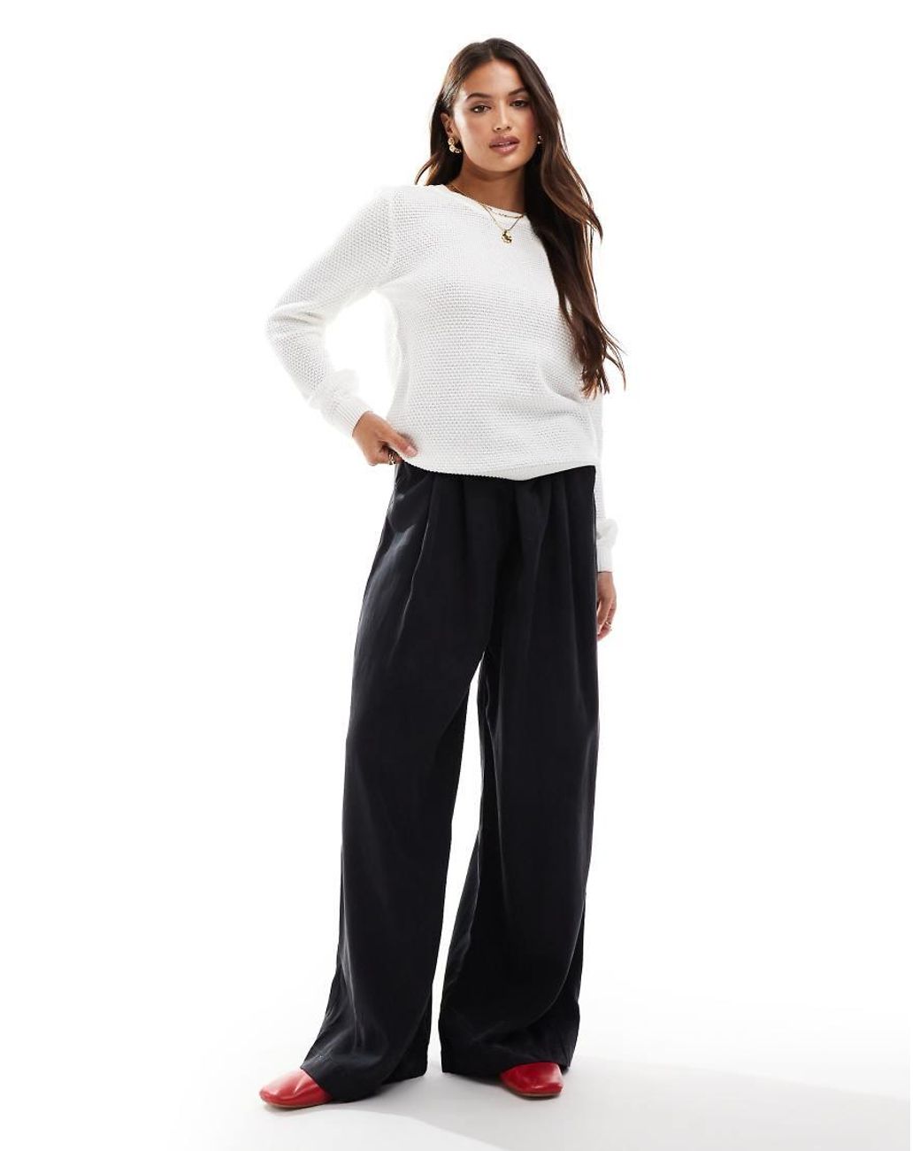 Vila White Longsleeve Textured Knitted Jumper