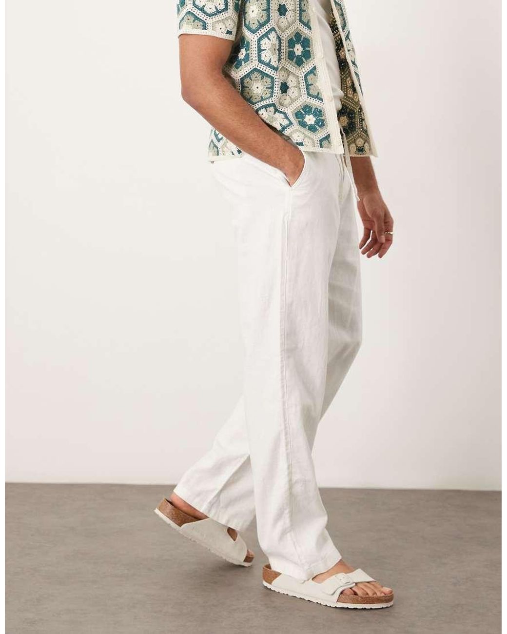 SELECTED White Brody Loose Fit Linen Trouser for men