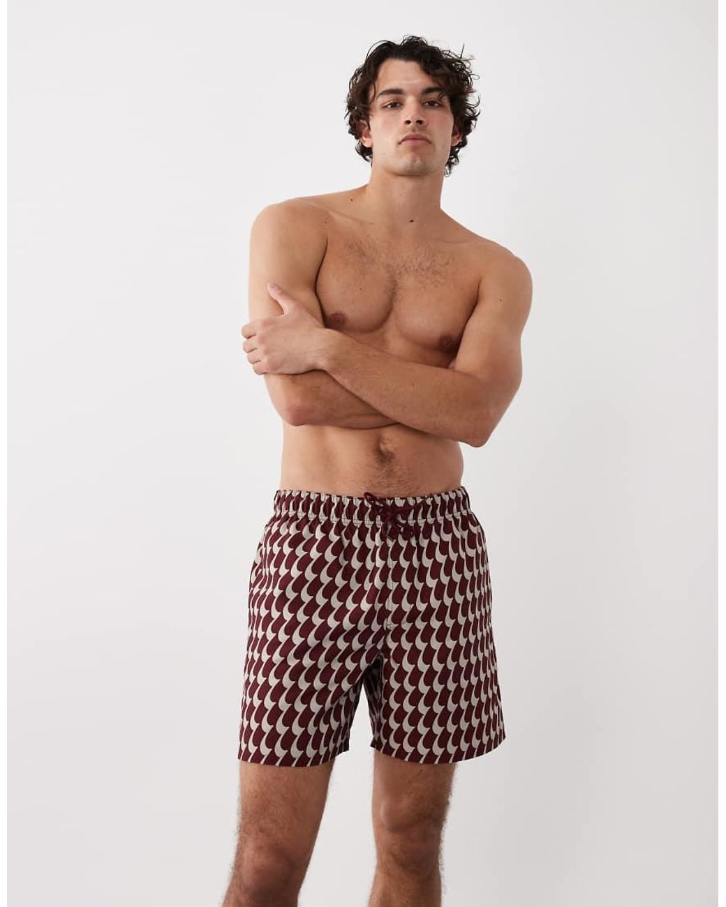 ASOS Red Mid Length Swim Shorts for men