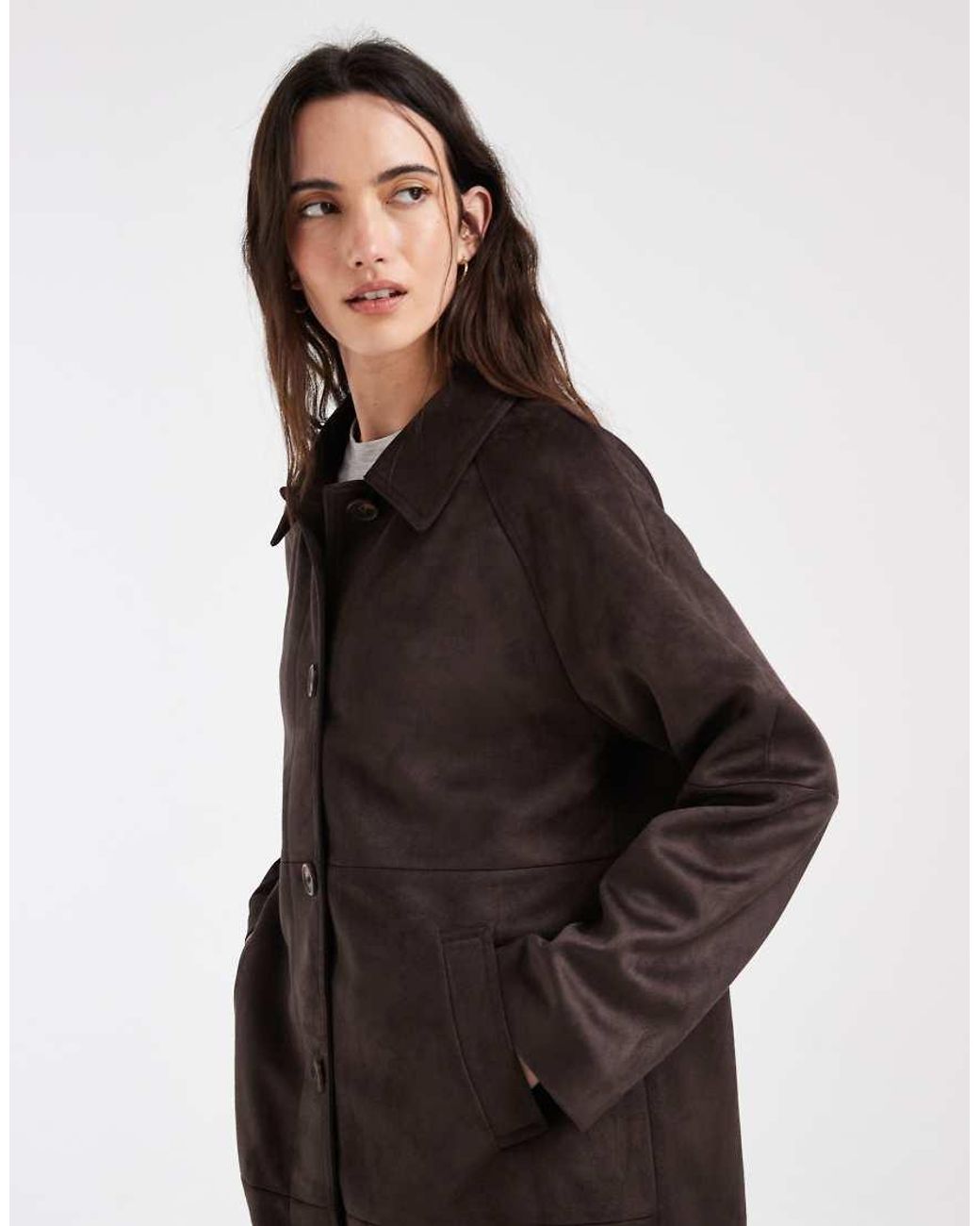 ONLY Black Faux Suede Mac Coat