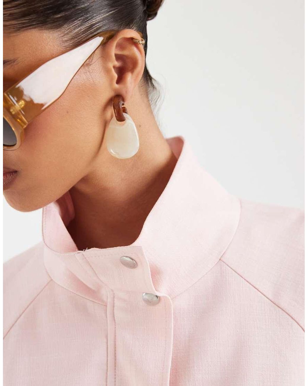 ASOS Pink Linen Funnel Neck Jacket