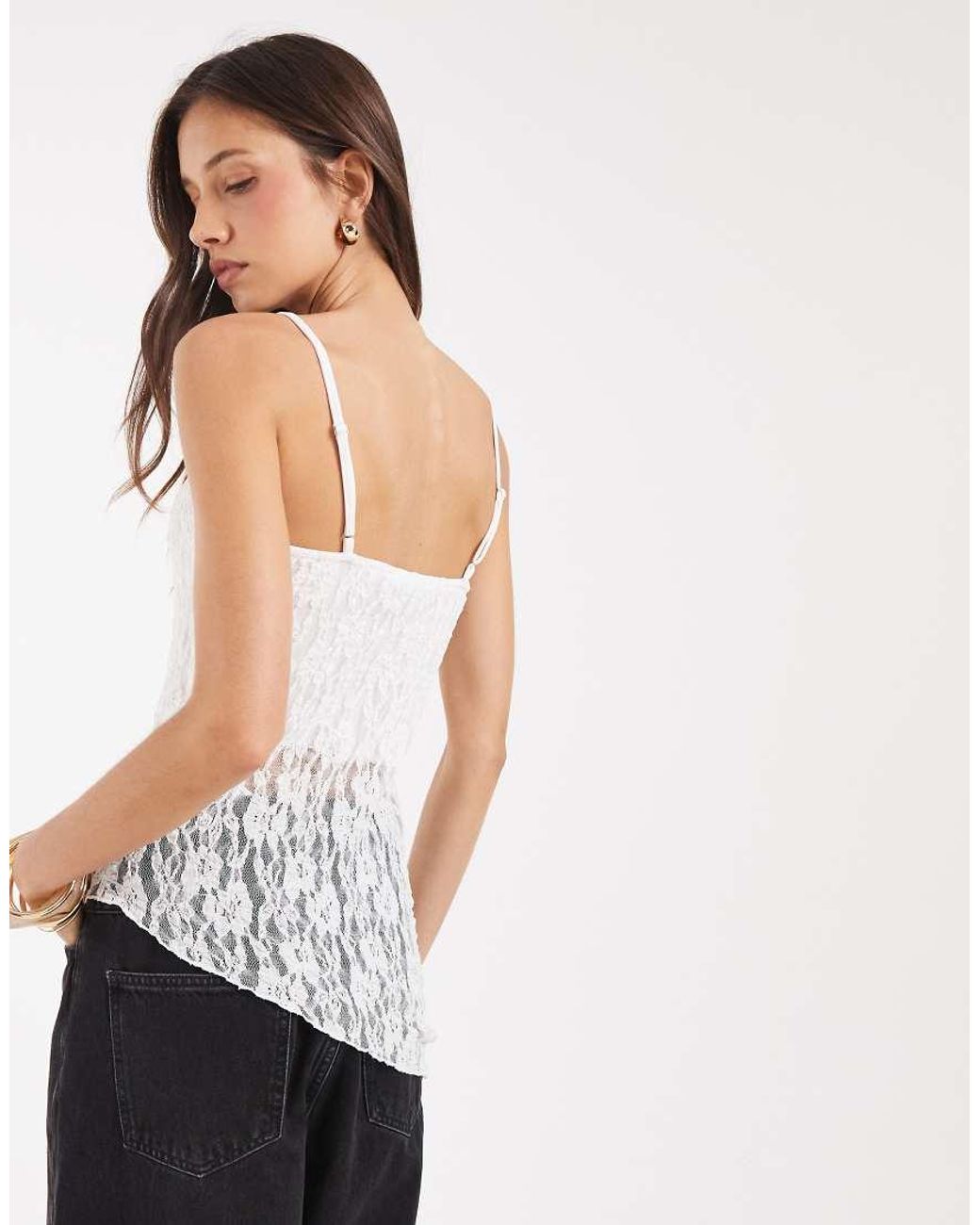 Pieces White Asymmetric Lace Top