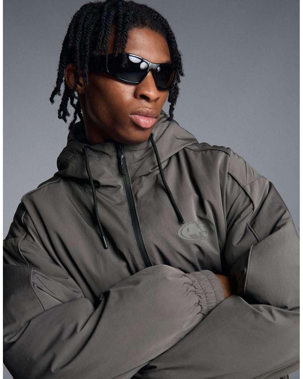 Bershka Gray Technical Hooded Jacket for men