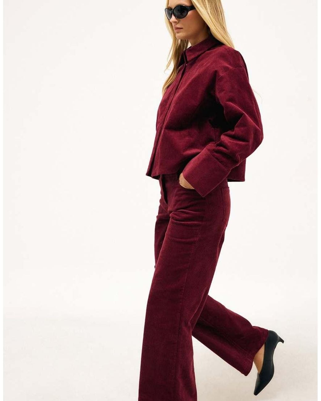 NA-KD Red Low Waist Wide Leg Corduroy Trousers