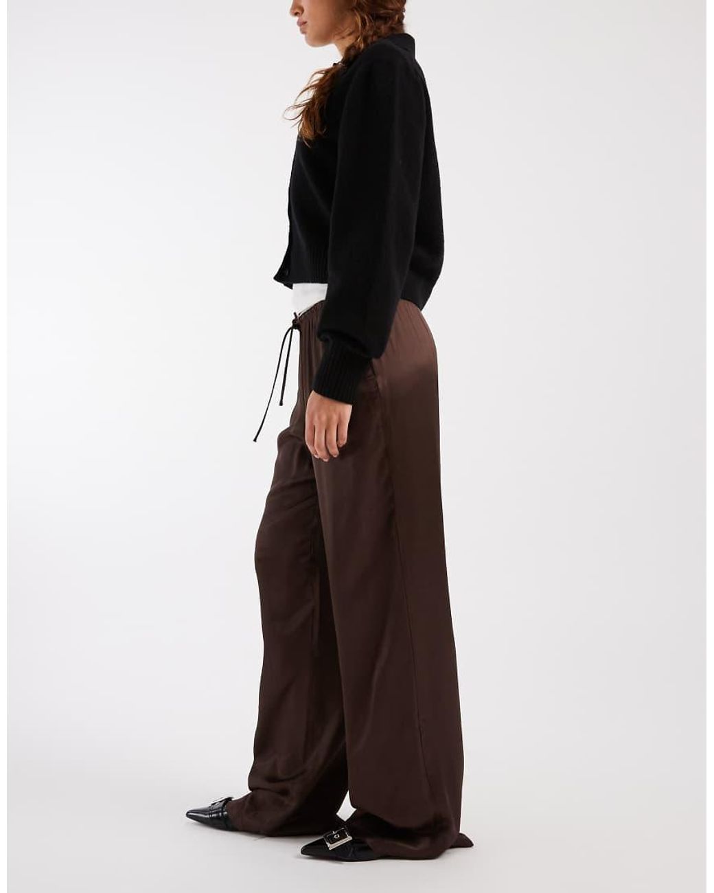 ASOS Black Satin Wide Leg Pull On Trouser