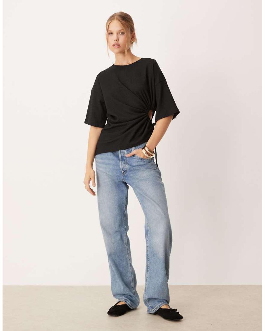 ASOS Black Textured T-shirt With Drawstring Waist Detail