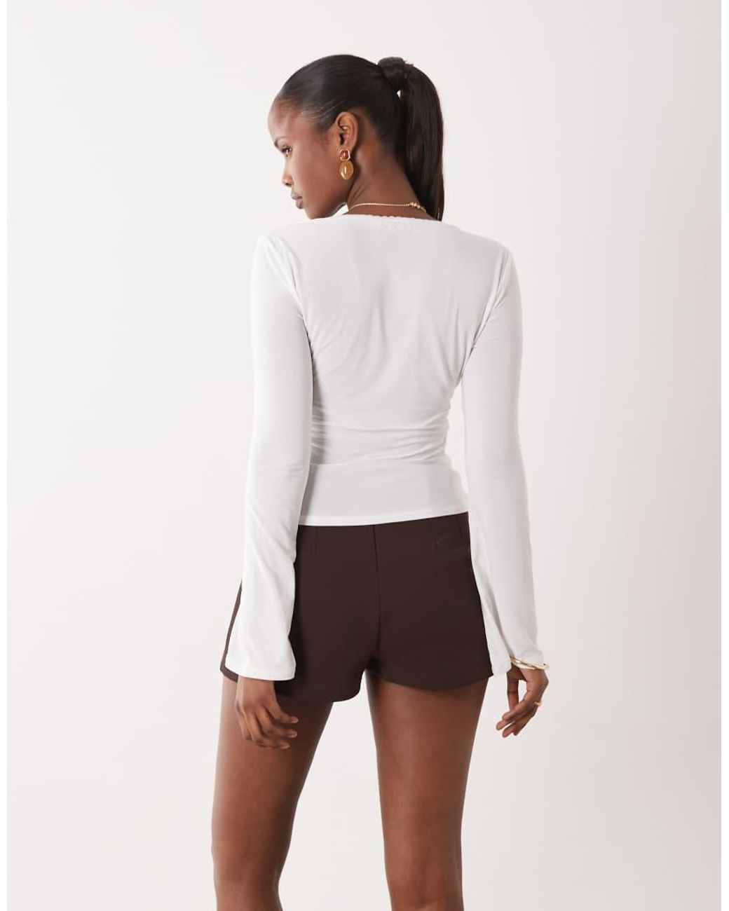 ASOS White Flared Long Sleeve Lace Trim Tie Detail