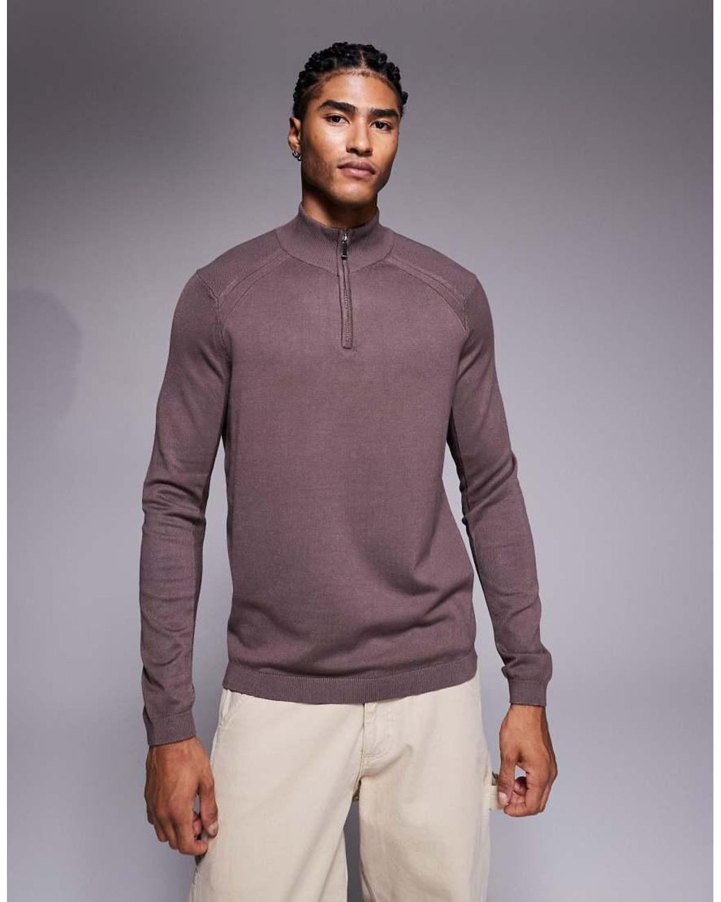 River Island Purple Smart Knit Half Zip for men