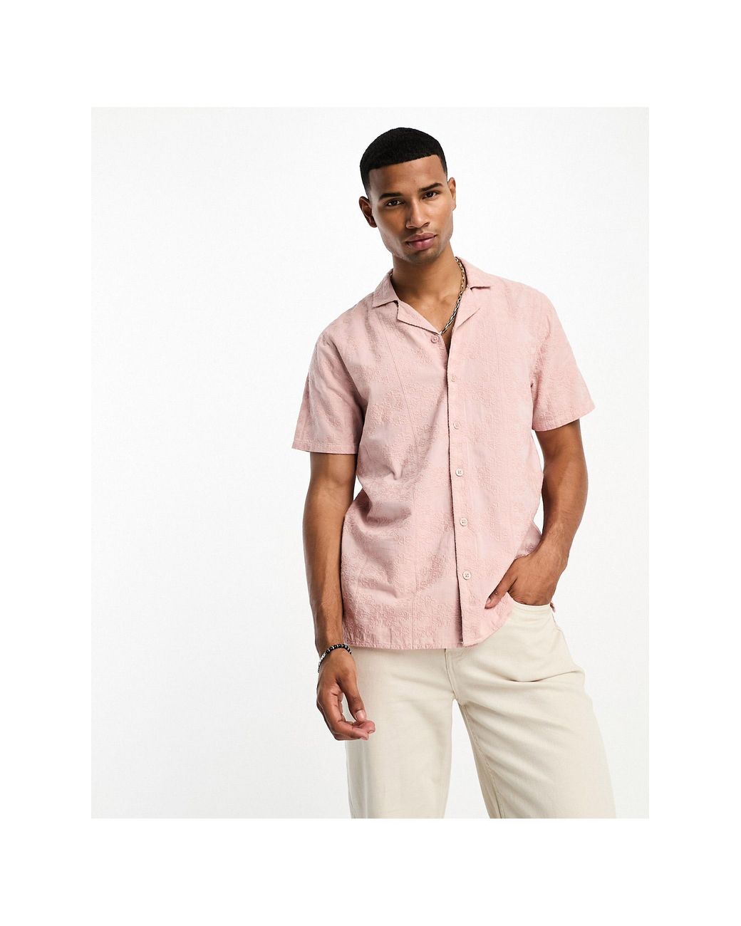 Hollister Short Sleeve Lace Relaxed Fit Revere Collar Shirt in Pink for Men Lyst UK