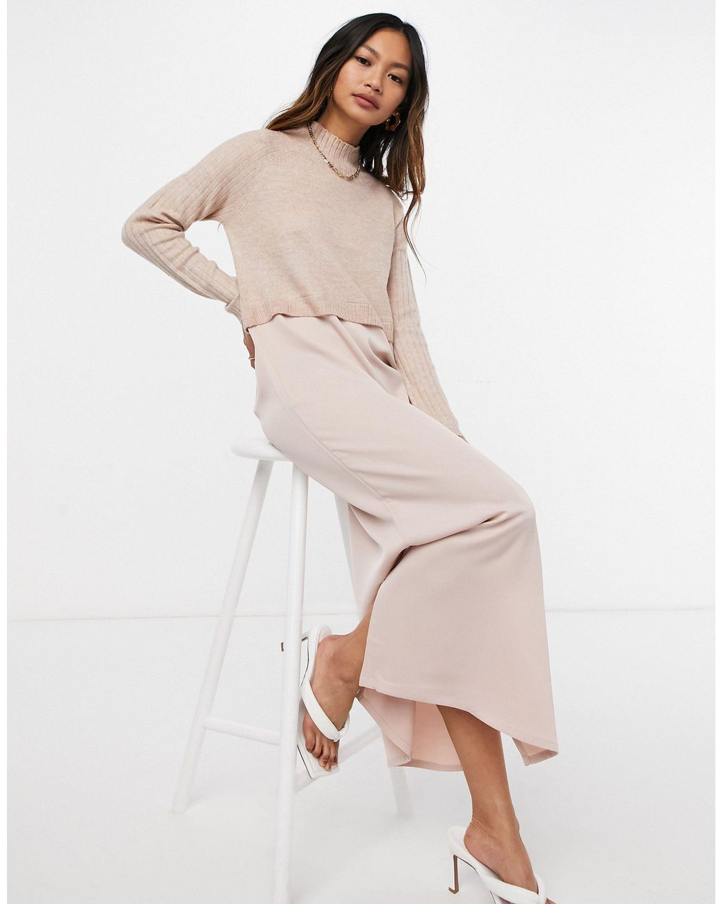 Hybrid Satin Slip Midi Dress 