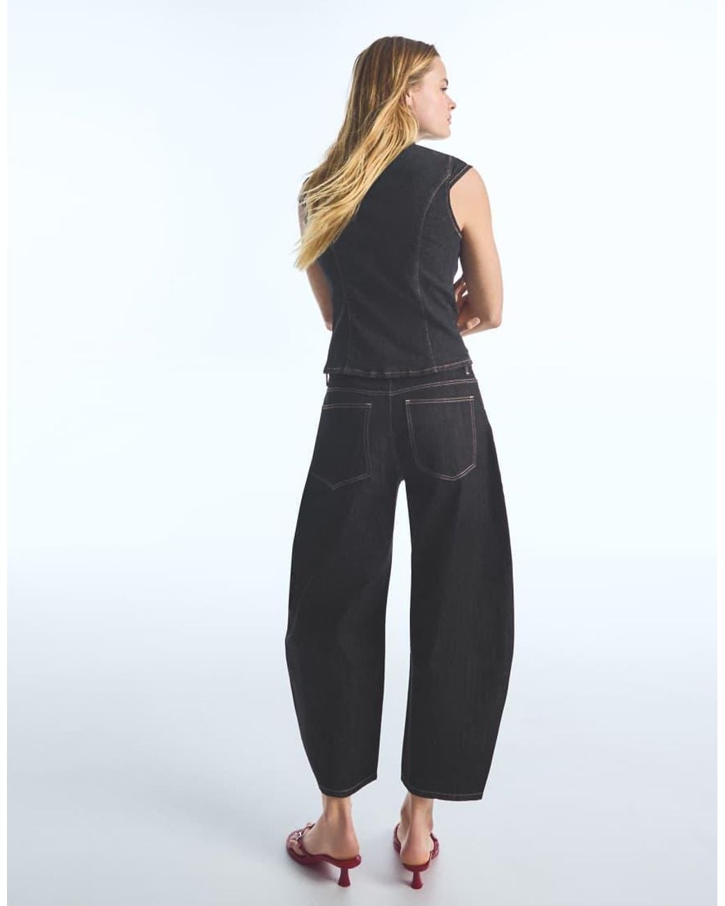 Bershka Blue Cropped Barrel-leg Jeans