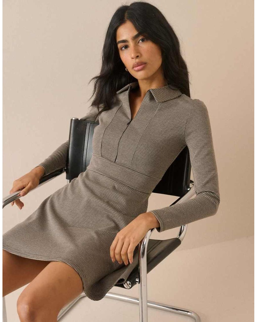 Nobody's Child Natural Houndstooth Jersey Corey Mini Dress