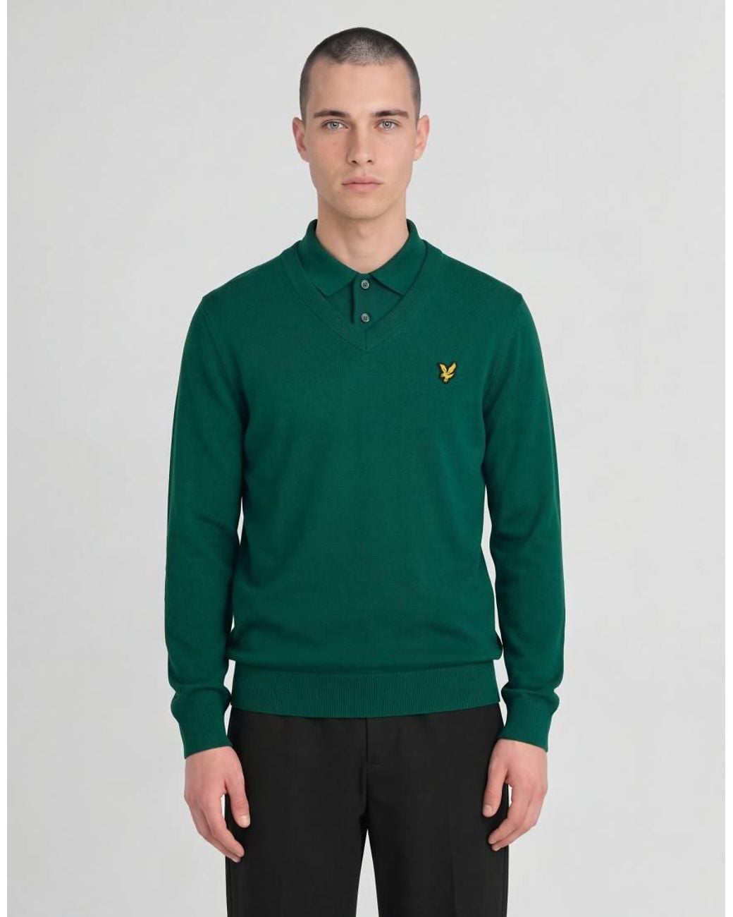 Lyle & Scott Green Mid Knits Knitted V-Neck Jumper for men