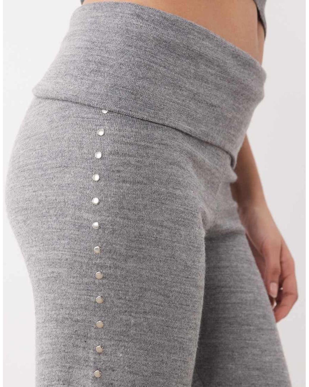 Mango White Studis Knitted Fold Over Trouser With Studs Co-Ord