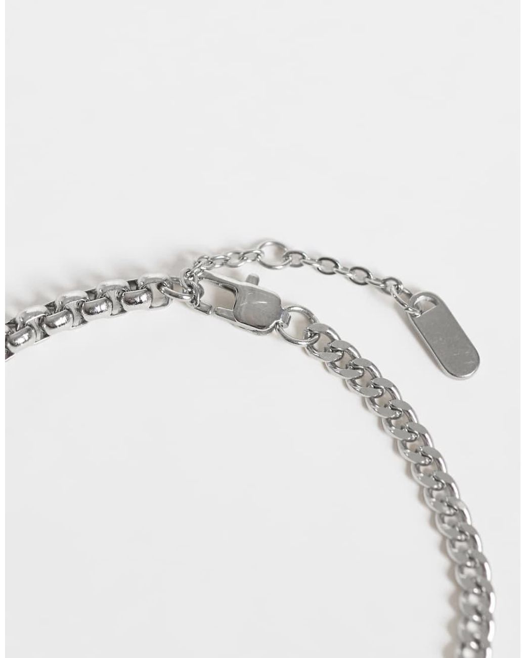 ASOS Metallic Waterproof Stainless Steel Semi-precious Moss Agate Half And Half Chain Bracelet for men