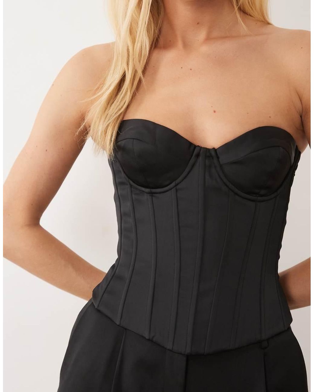 Oh Polly Black Satin Strapless Corset