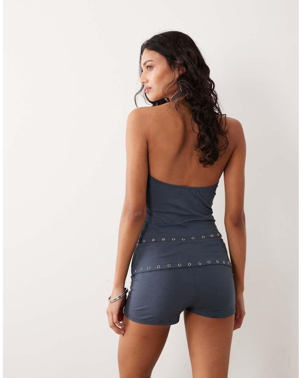 Motel Blue Gojo Eyelet Mini Jersey Shorts