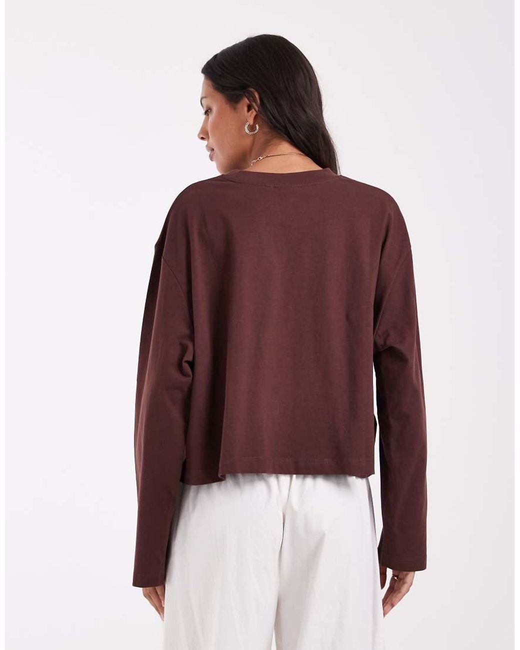 ASOS Red Long Sleeve Boxy Cropped T-Shirt