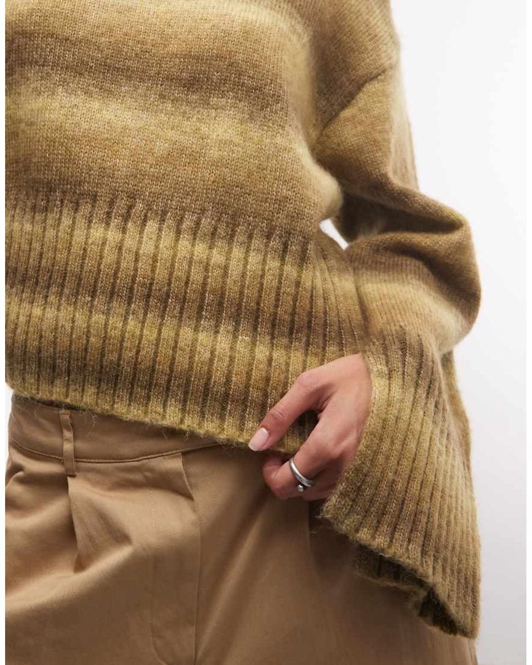 Monki Natural Boxy Sweater With Faded Stripe
