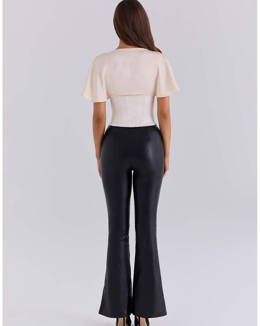 House Of Cb Blue Kristina Vegan Leather High Rise Flare Trousers