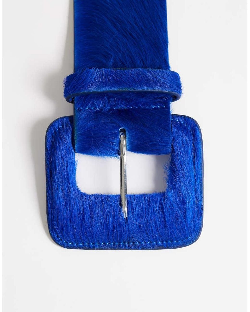 TOPSHOP Blue Bonnie Hair On Real Leather Belt