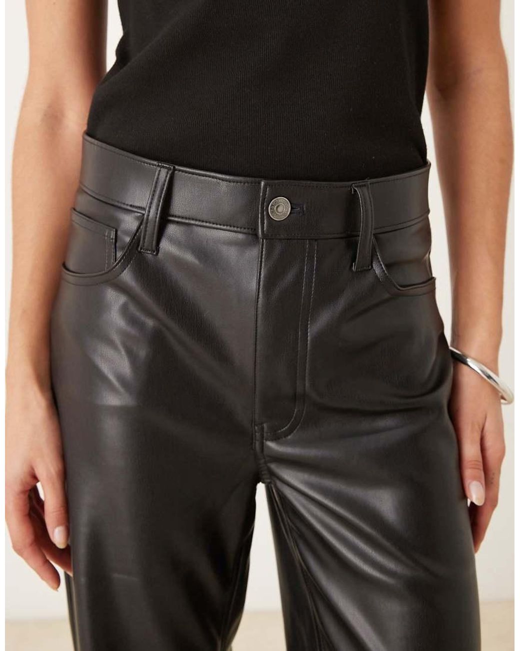 Abercrombie & Fitch Natural Faux Leather High Rise 90s Relaxed Trousers
