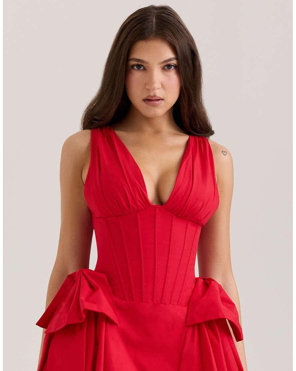 House Of Cb Red Amalia Bow Mini Dress