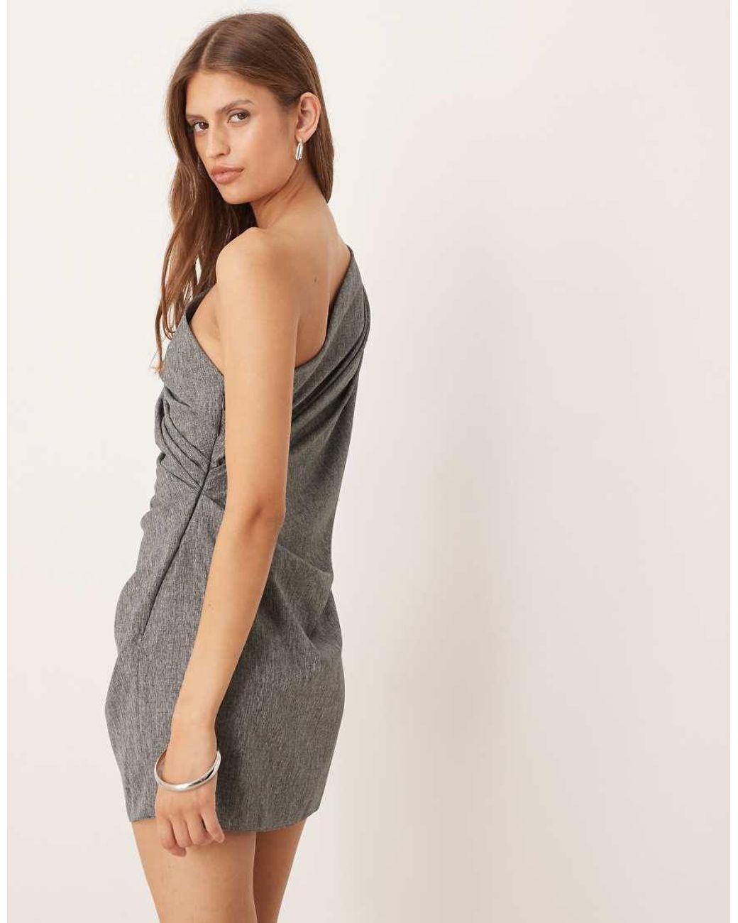 ASOS Natural One Shoulder Draped Mini Dress