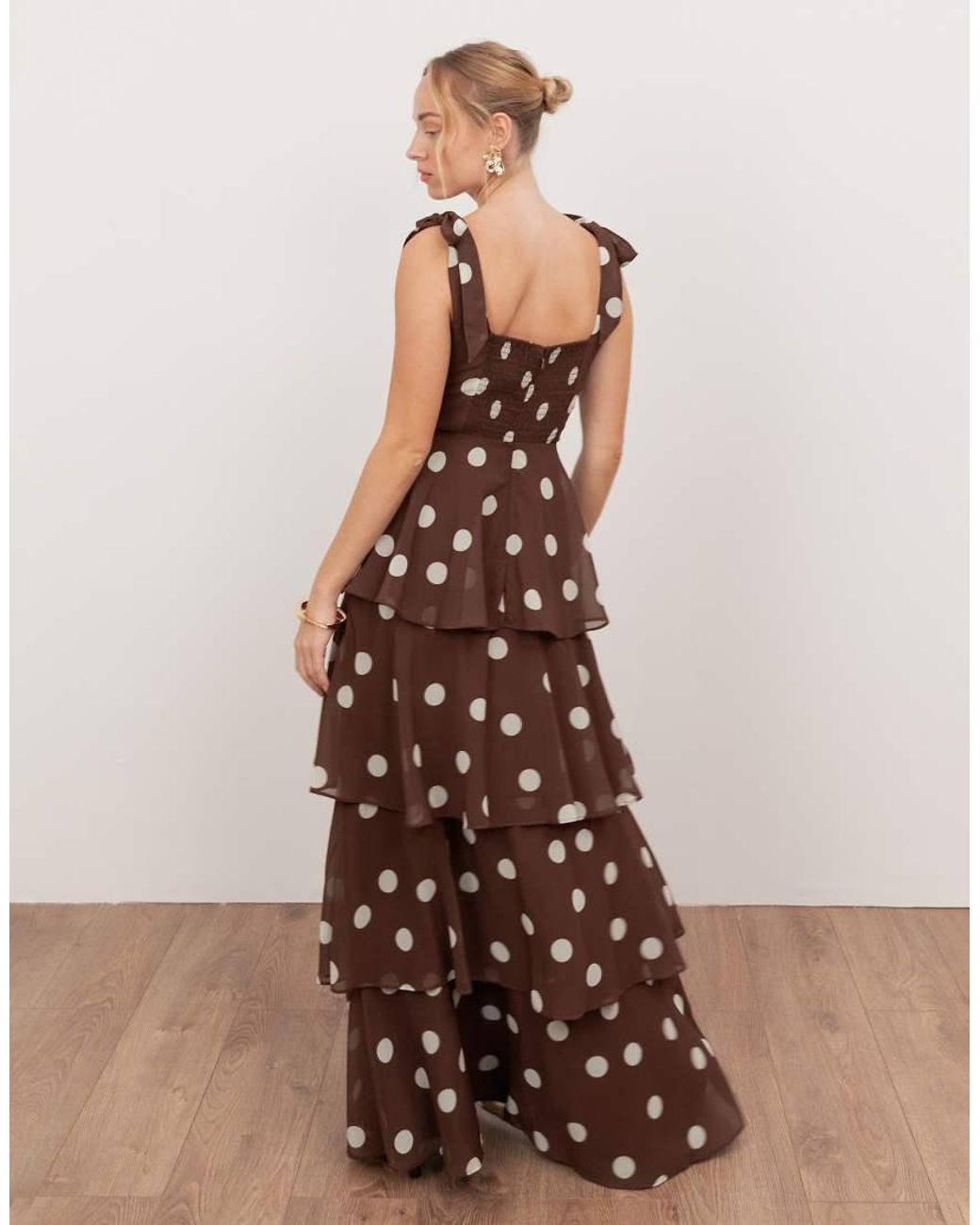 ANAYA Brown Tie Shoulder Tiered Maxi Dress