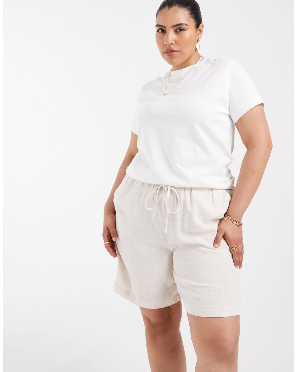 ONLY White Linen Blend Shorts