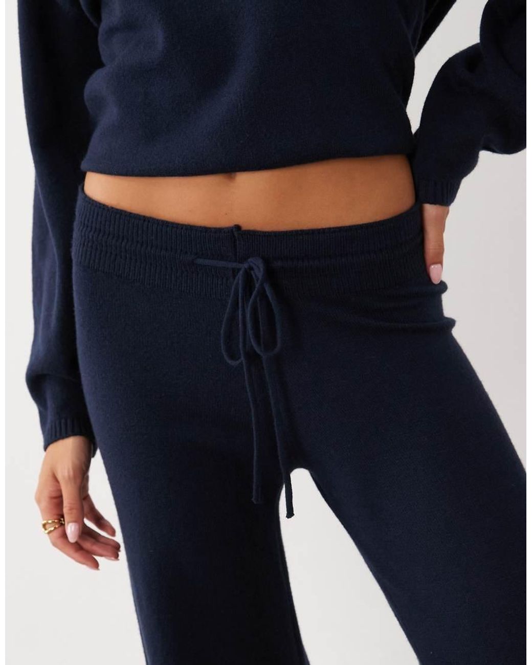 Gina Tricot Blue Co-ord Knitted Loungewear Wide Leg Trousers With Side Pockets