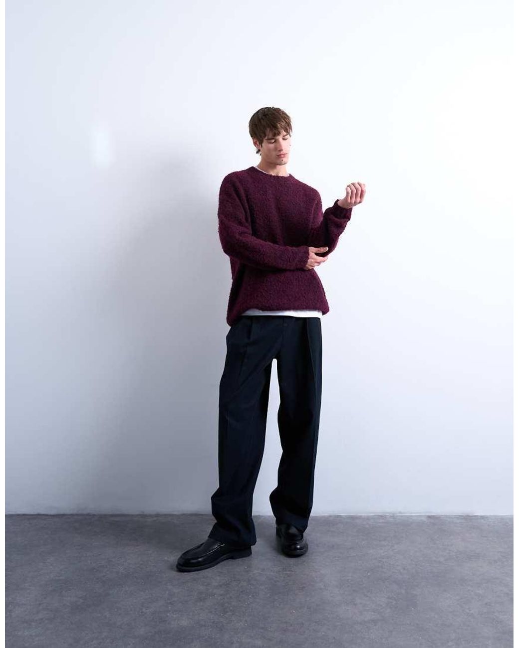 Topman Purple Relaxed Fit Boucle Jumper for men