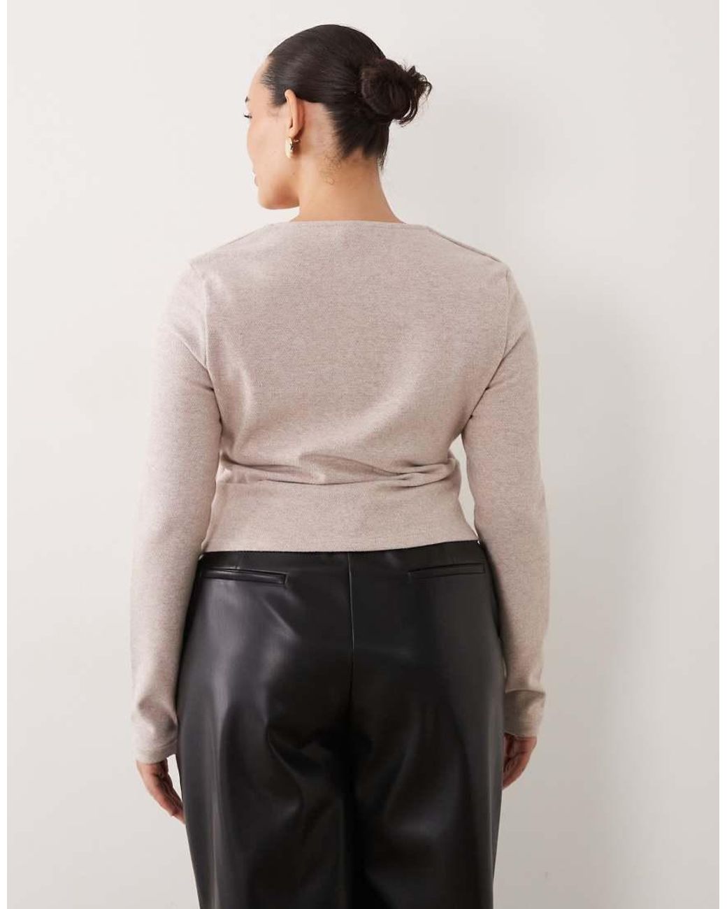 ASOS Natural Asos Design Curve Brushed Square Neck Long Sleeve Corset Top
