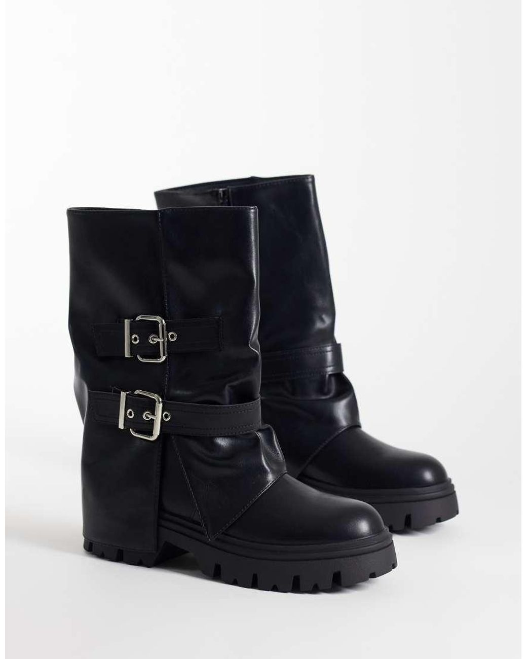 SEQWL Black Twirl Chunky Buckle Boots