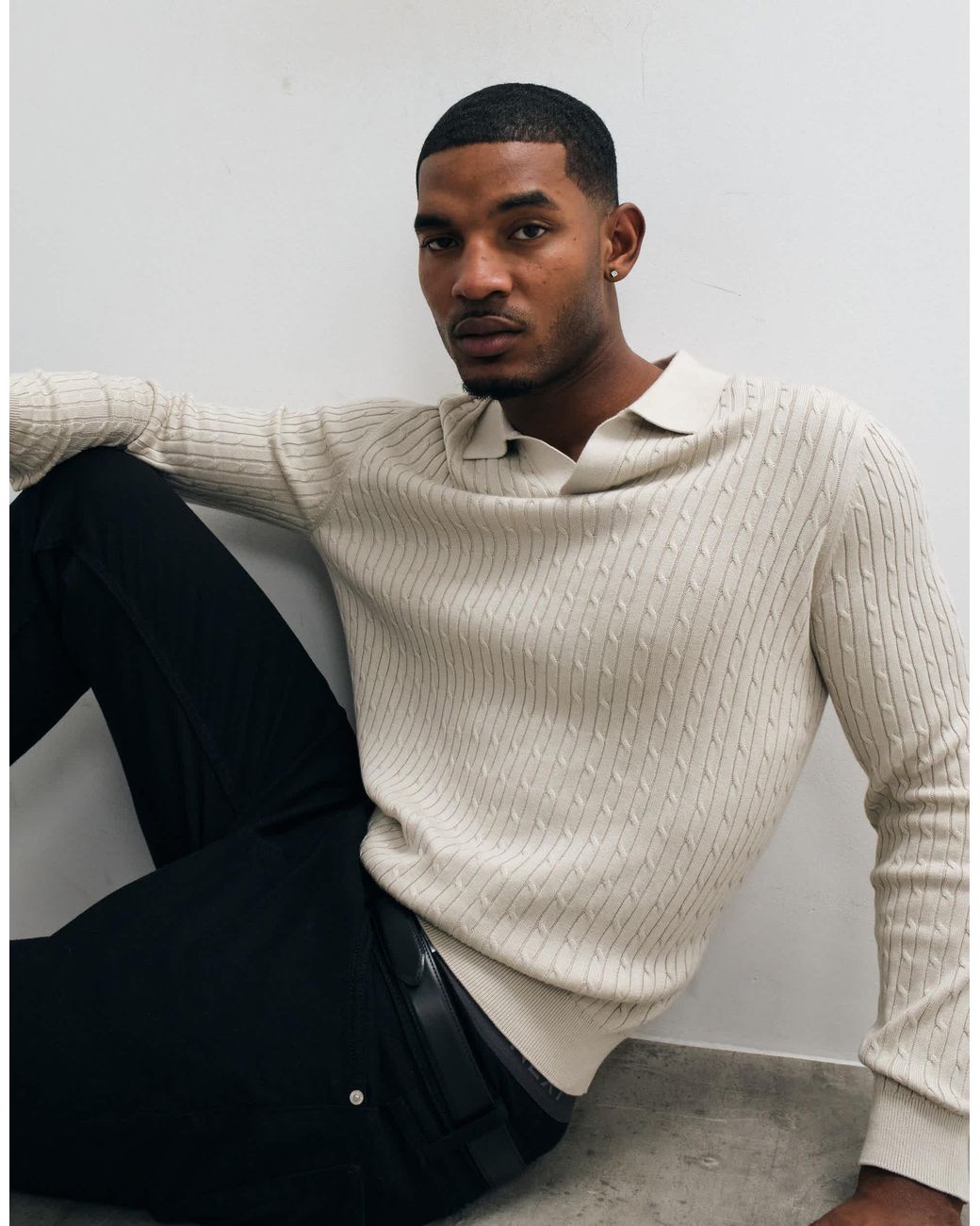 Pull en maille à col tailleur écru Mango pour homme en coloris Gray
