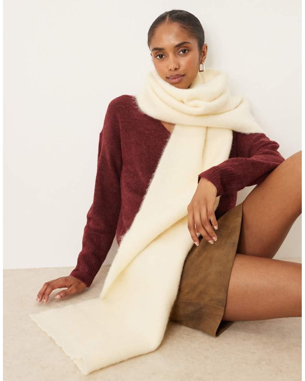 ASOS Brown Premium Woven Wide Wool Mix Scarf
