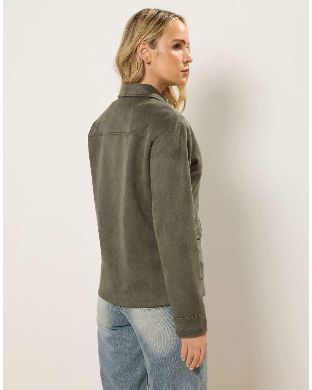 Long Tall Sally Green Faux Suede Trucker Jacket