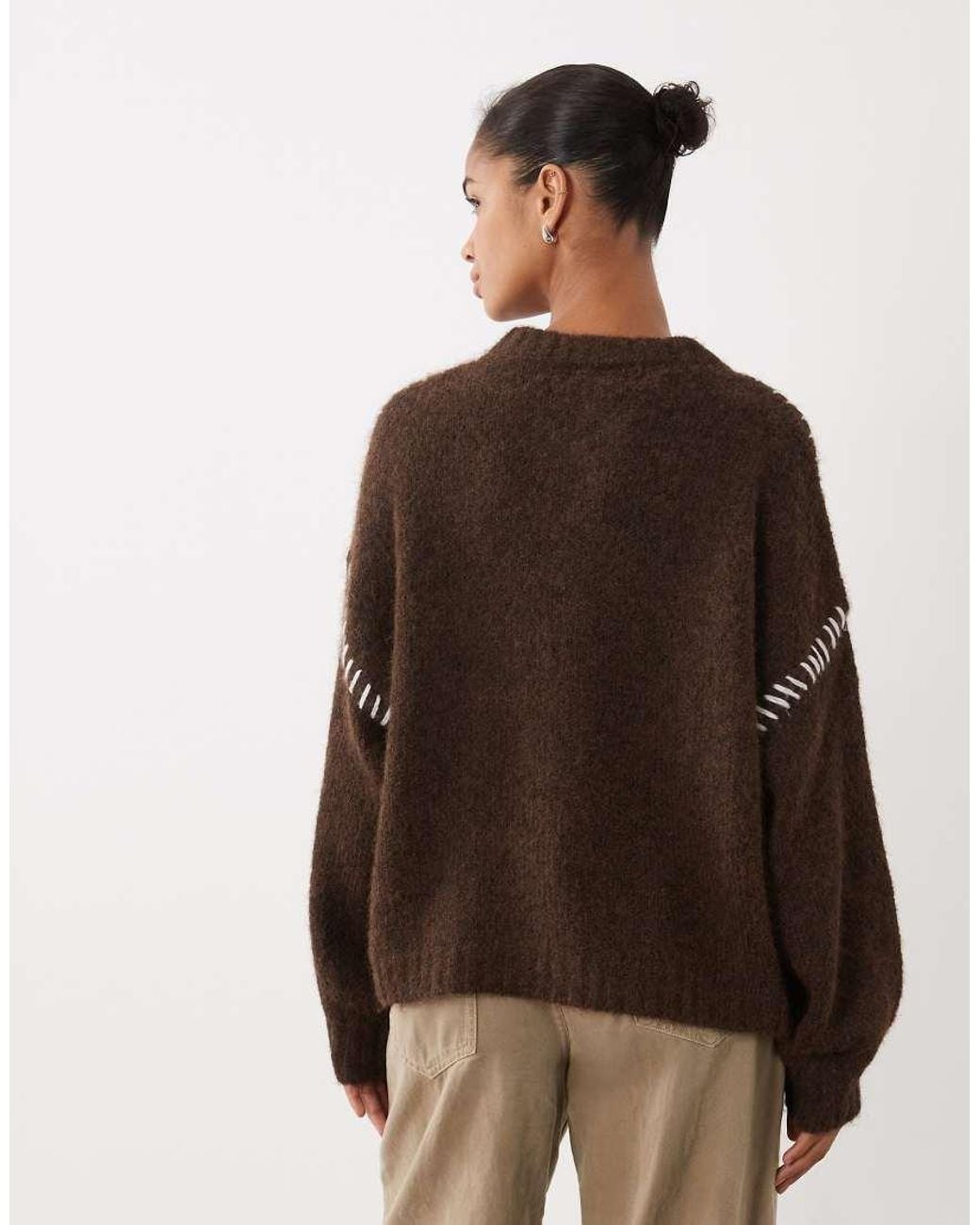 Jdy Brown Knitted Sweater With Stitch Detail