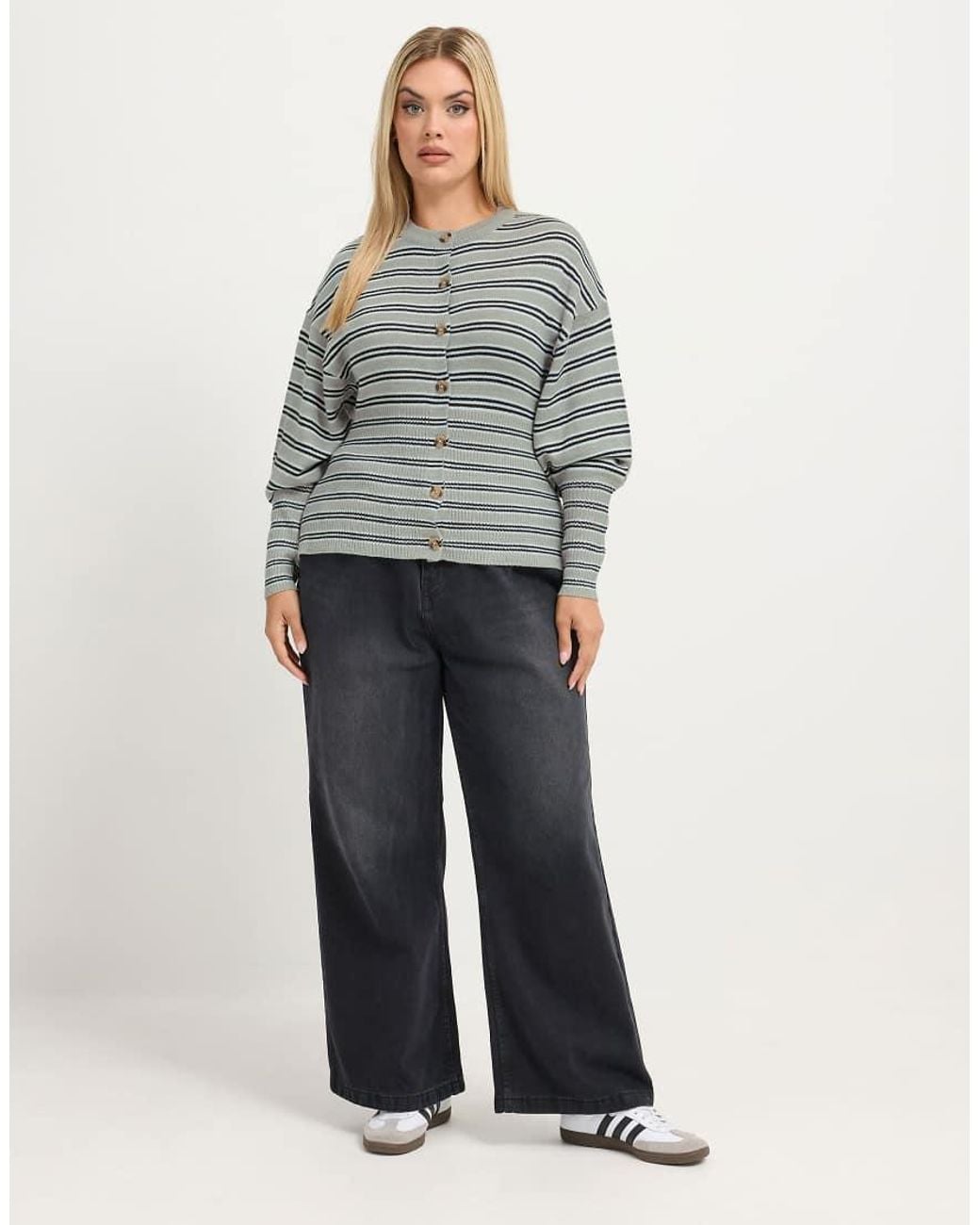 Yours Clothing Gray Stripe Flare Hem Cardigan