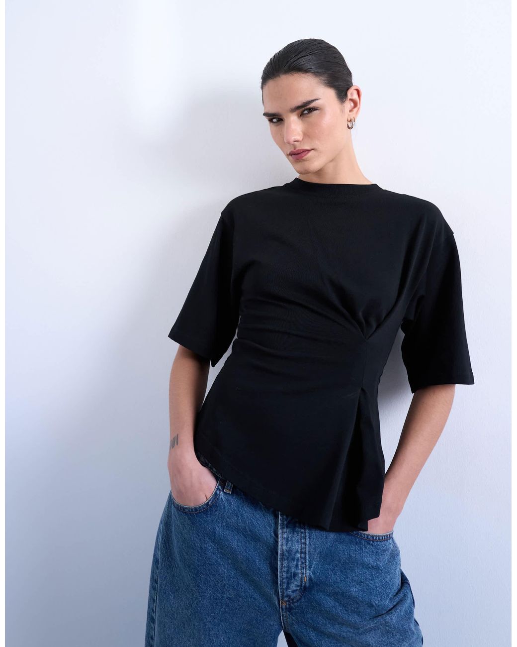 TOPSHOP Blue Cinch Waist Structured Tee