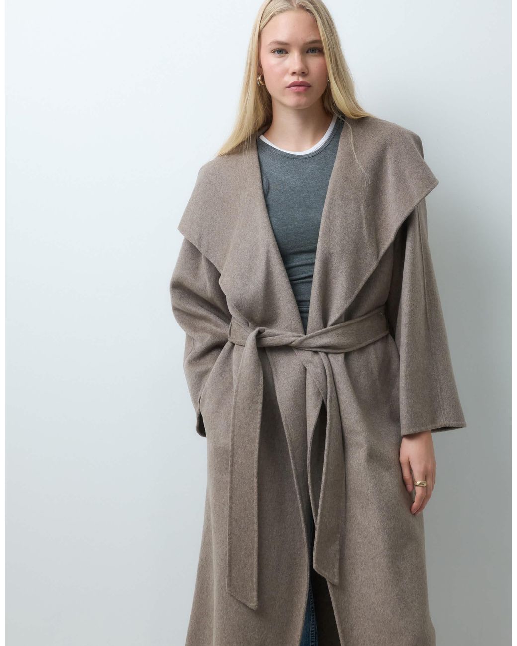 Mango Gray Belted Tailored Coat