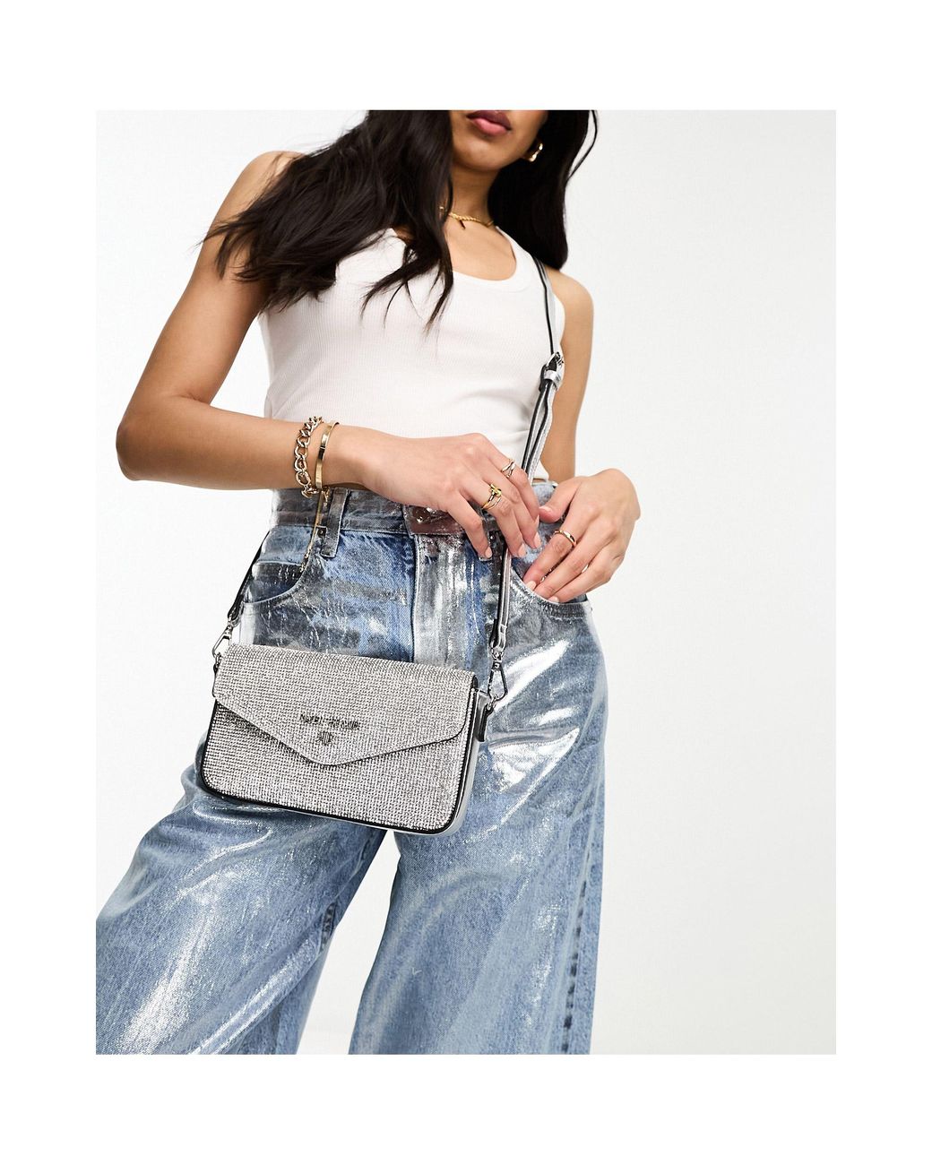 River Island Diamante Shoulder Cross body Bag in Metallic Lyst UK