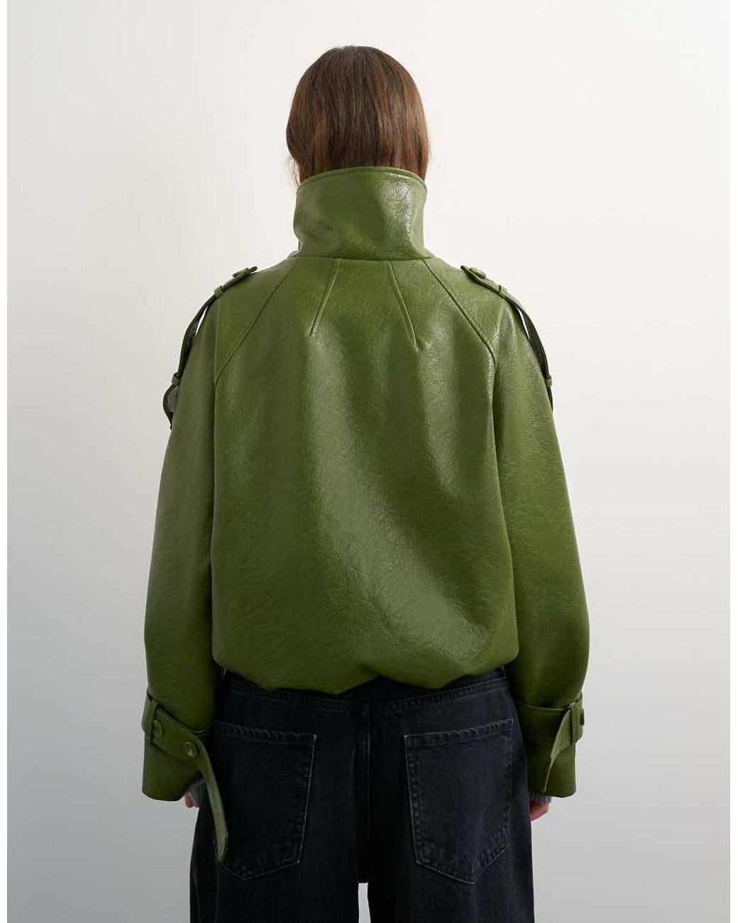 TOPSHOP Green Faux Leather Short Mac