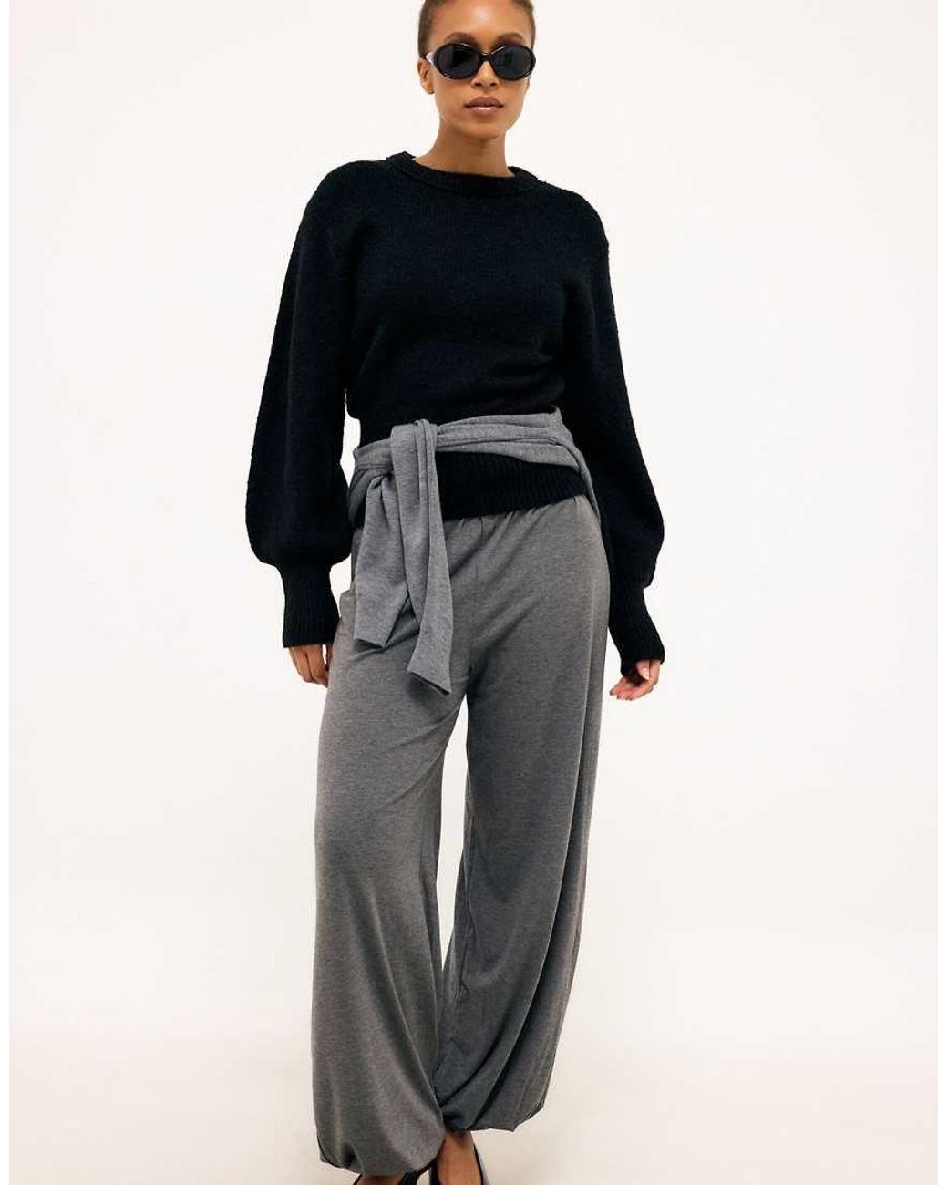 NA-KD Black Wool Blend Balloon Sleeve Knitted Sweater