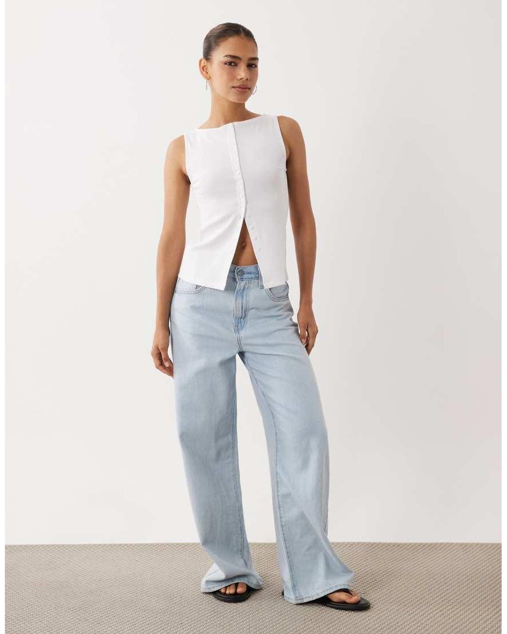 New Look Blue Boat Neck Button Through Tank Top