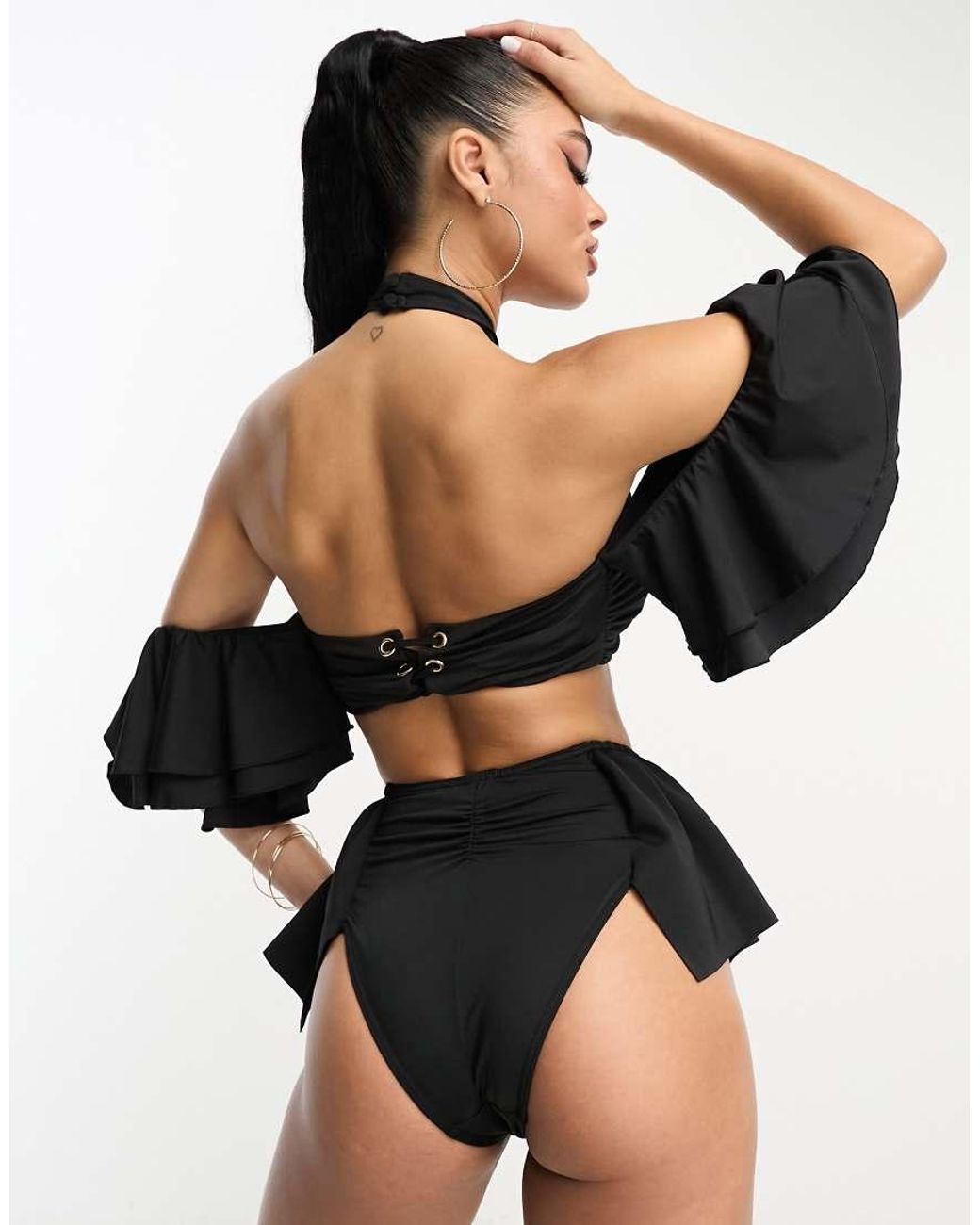 ASOS Black Frill Hem High Leg Bikini Bottom