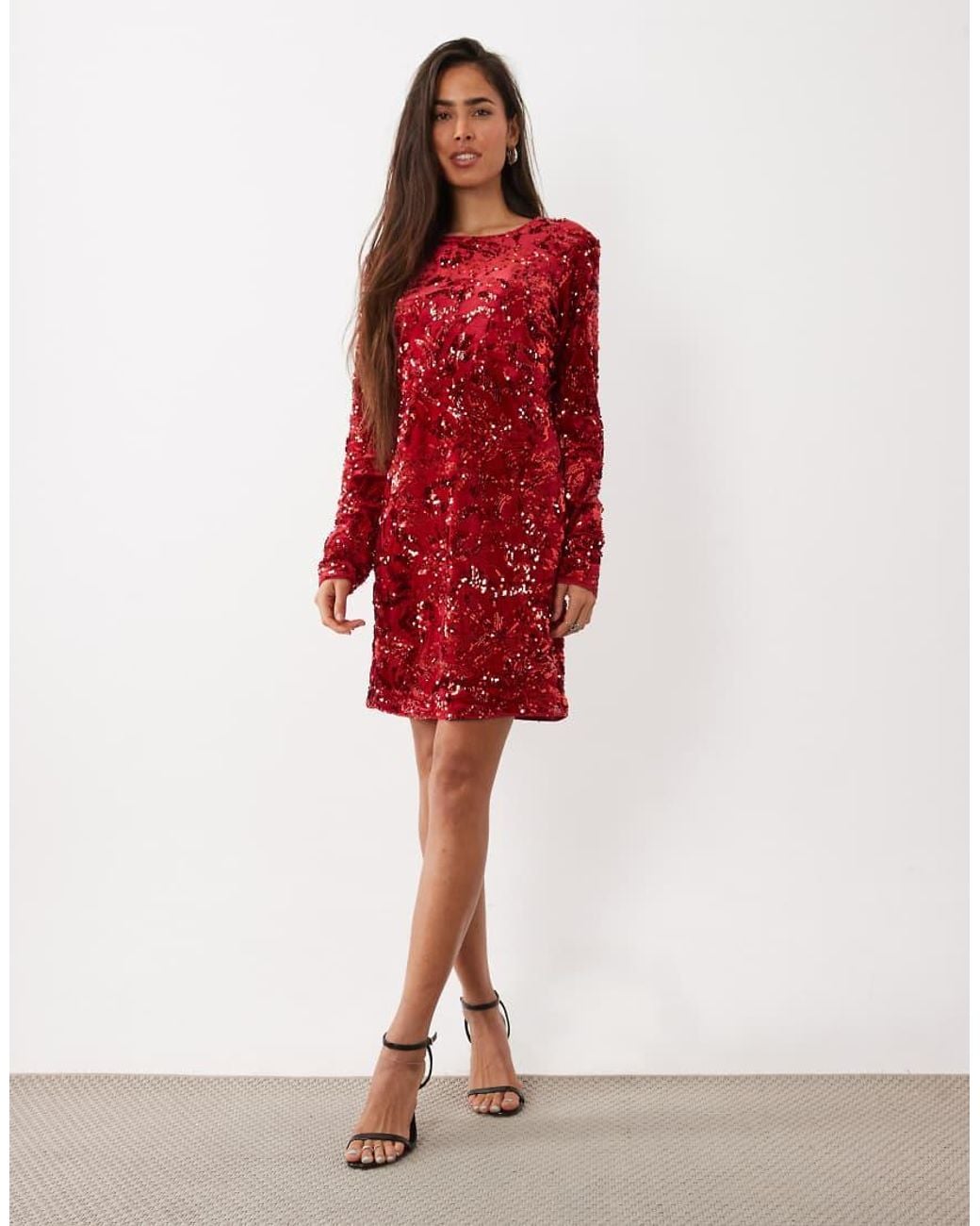 Y.A.S Red Sequin And Velvet Mini Dress