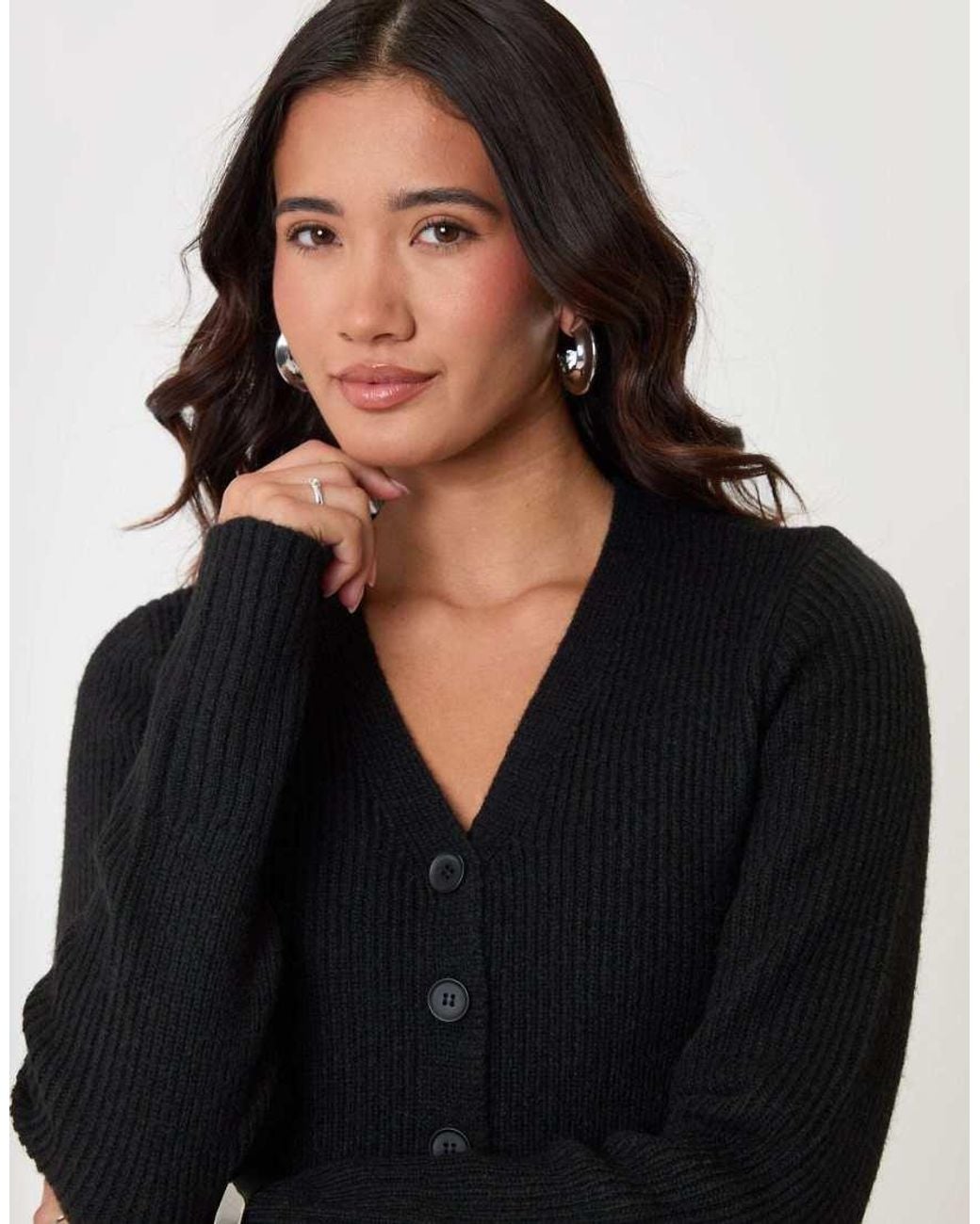 Threadbare Black V Neck Knitted Cardigan
