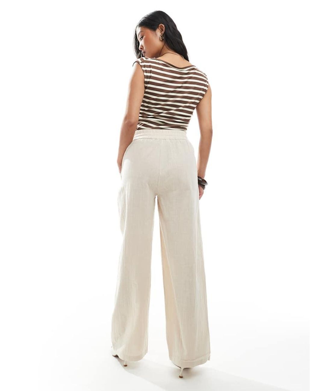 Only Petite White Wide Leg Linen Look Trousers