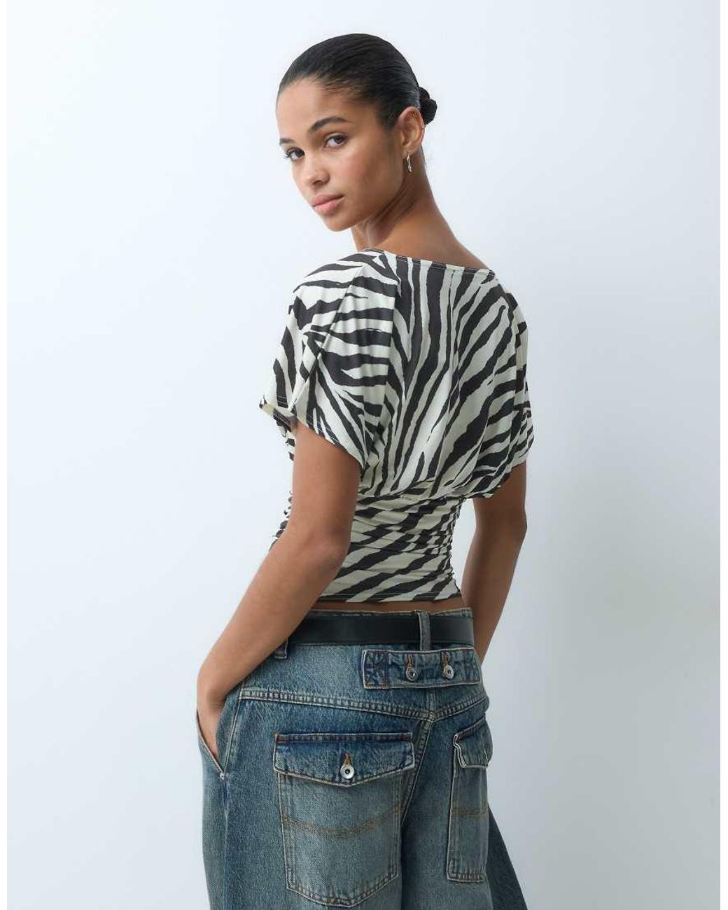 Miss Selfridge Gray V Neck Top With Gathered Waist